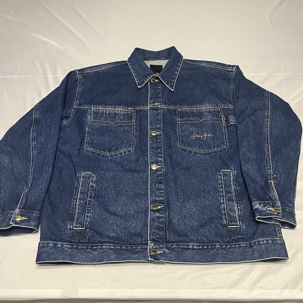 Vintage Sean John Trucker Denim Jacket Mens XL Blue Denim 90s Hiphop Skater